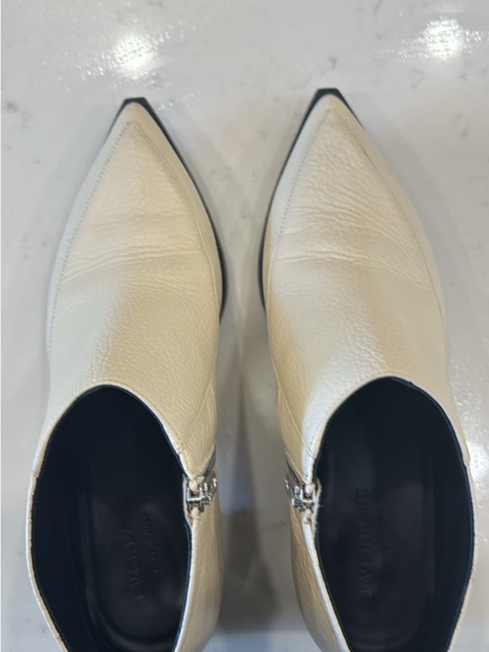 Everlane Cream Pointed Leather Ankle Booties